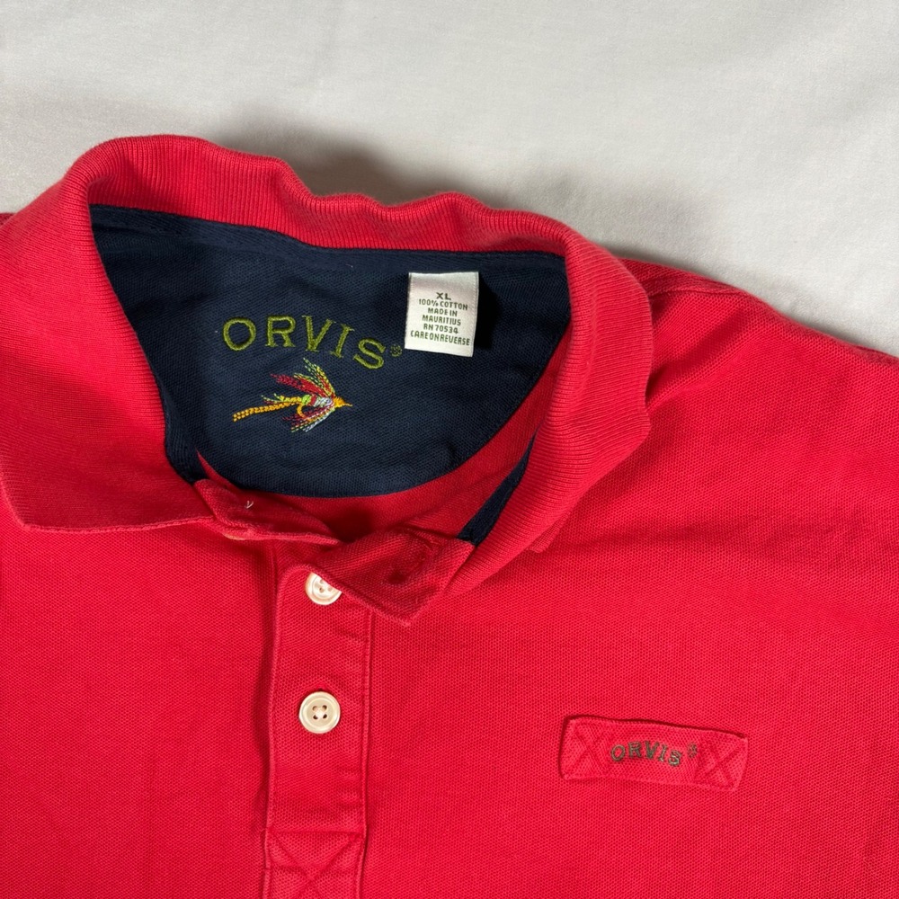Vintage Orvis Polo Shirt Mens XL Red Cotton Pique Fishing Outdoors Mauritius - Picture 2 of 9